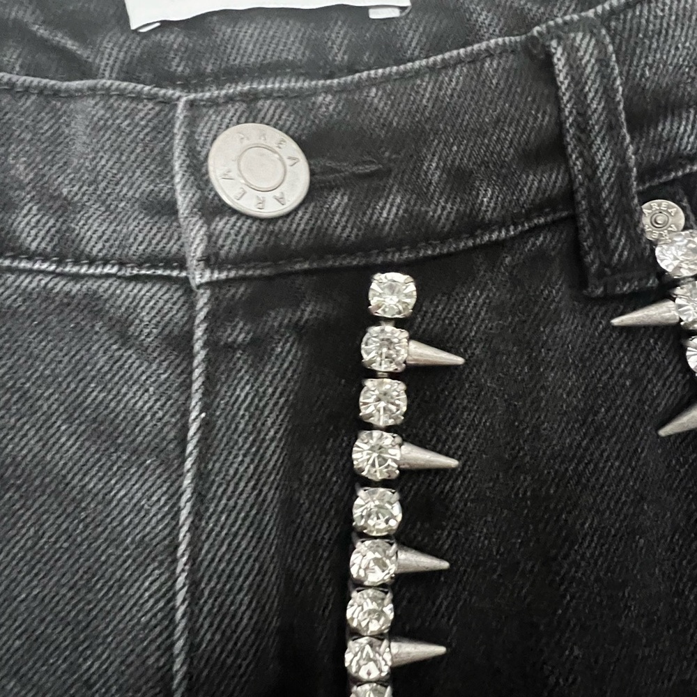 AREA NYC Crystal Backslit Jeans in Black Sz 6 - Picture 9 of 13